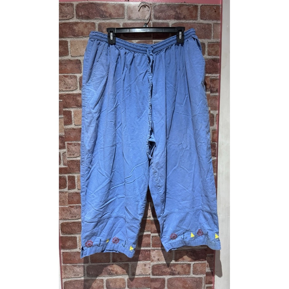 JANE ASHLEY Capri Pants Women's 2X 100% Cotton Baby Blue SailBoat Themed